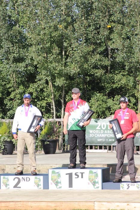  Hungary's Gyorgy Gondain on the first, place, Gold Medal pedestal following the final shoots at the LLB Mission Historical Site.