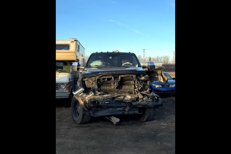 A photo of the Ford Super Duty pickup truck that reportedly drove into the left side of Ken Staples' car. Photo supplied. 
