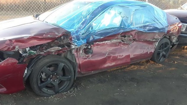 The red 2017 Toyota Camry Ken Staples was driving before it was hit. Photo supplied. 