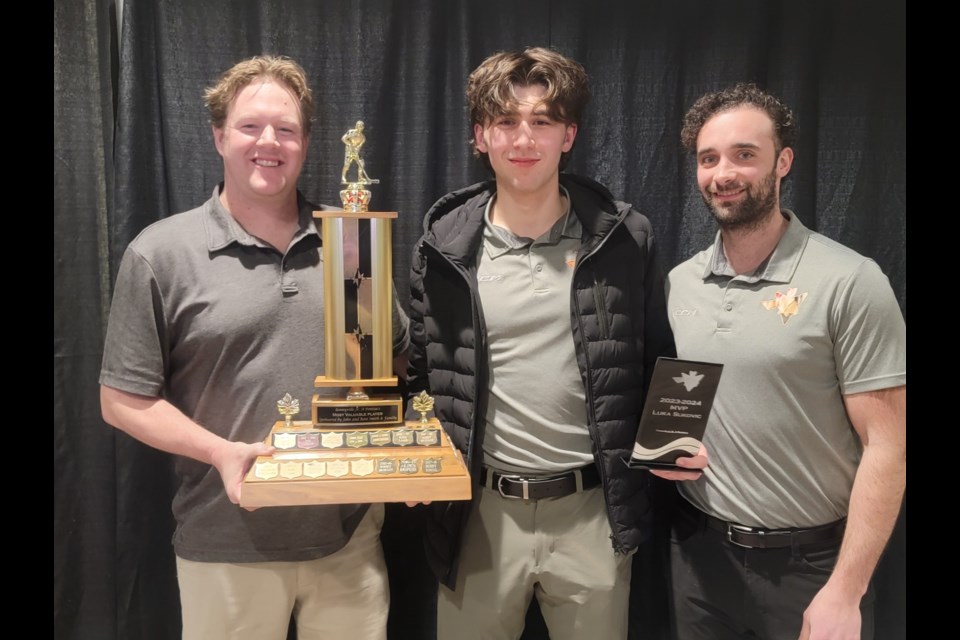 Luka Sukovic, who was named  both League MVP and League Top Forward for the Alberta Junior Hockey League (AJHL) received the Most Valuable Player award during the Bonnyville Pontiacs' team awards night, which took place on March 8. Submitted photo. 