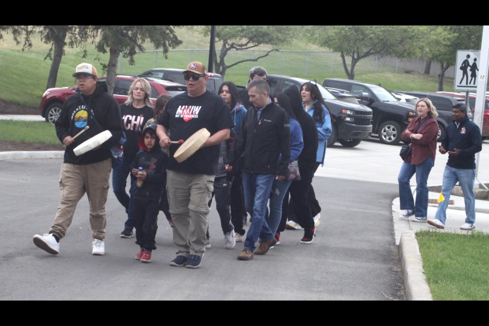 The march leaving Portage College Lac La Biche campus 