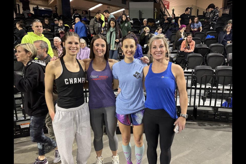 Marlee Brownlie, second from left, with other Canadian Ninja League (CNL) competitor athletes at the Nationals in Edmonton in November. Also in photo are Cassie Peak, Canadian Ninja League (CNL) amateur women’s division, Sydney Shopa, pro women’s division, and Brynn Friesen, pro women’s division. 
Submitted photo. 