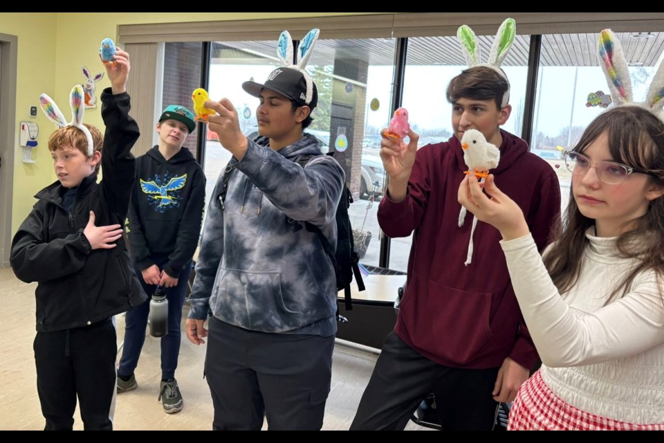 Members of the Lac La Biche County FCSS Next Gen Teen group participating in a game at the long-term care facility at the William J. Cadzow Hospital in Lac La Biche during the Easter event that took place on April 16. Photo supplied. 