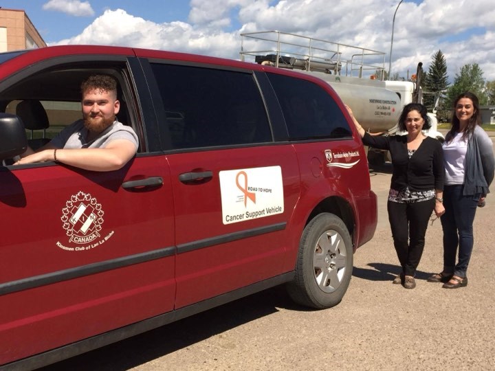 Tarrabain Motors in Lac La Biche is a long-time Road to Hope supporter. In the photo are Ali Cunningham, Tammy Tarrabain, and Annie Tarrabain, all volunteers with the Road to Hope Community Support Foundation. Submitted photo. 