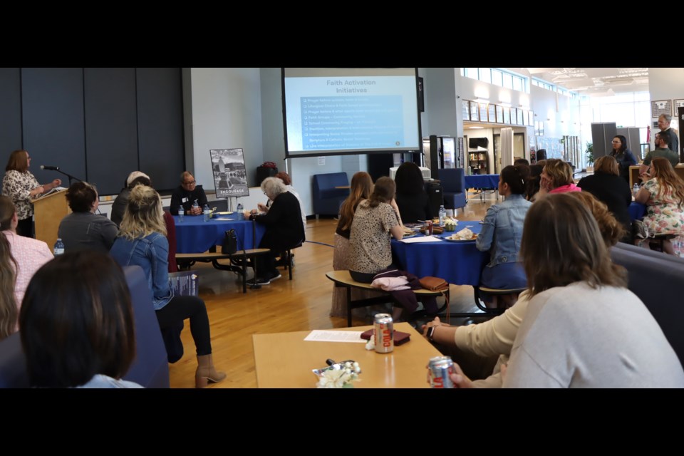People gathered at Notre Dame High School in Bonnyville for the first annual Sharing the Faith event, which took place on May 14. Sharing the Faith was put on by Lakeland Catholic School Division as a way of recognizing faith-filled educators within the division. Photo supplied. 