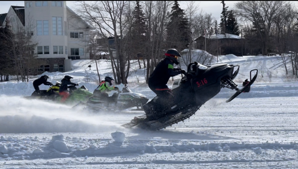 Competitors taking part in the snowmobile drag races as part of the Winter Festival of Speed, which was recently renamed the Lac La Biche Ice Festival. Photo supplied. 