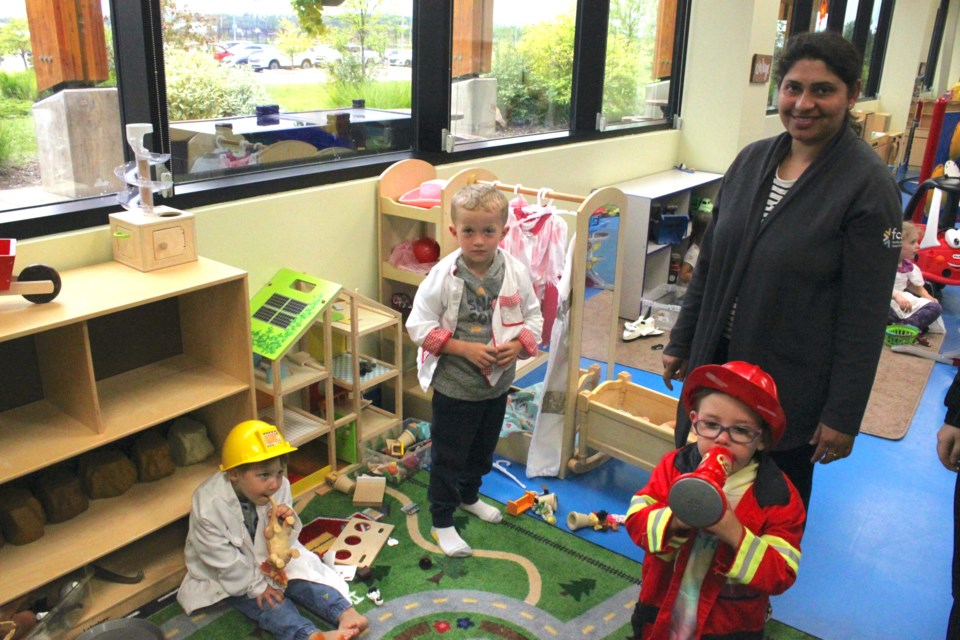 There’s nothing quite like learning important skills while having plenty of fun, and these youngsters were thoroughly enjoying themselves playing dress up Wednesday at the Summer Kids Camp, which takes place at the Bold Center in Lac La Biche throughout the week. In photo, from left to right are Lucca Nortje, Jaxon Buchko, Kenna Kemke, and Sadi Amjad, a worker in the Summer Kids Camp program. Chris McGarry photo. 