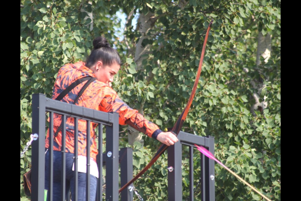 Theresa Grigg of Team British Columbia shoots during an event for the 3D, Field, and Target Outdoor Canadian Championships. Chris McGarry photo. 