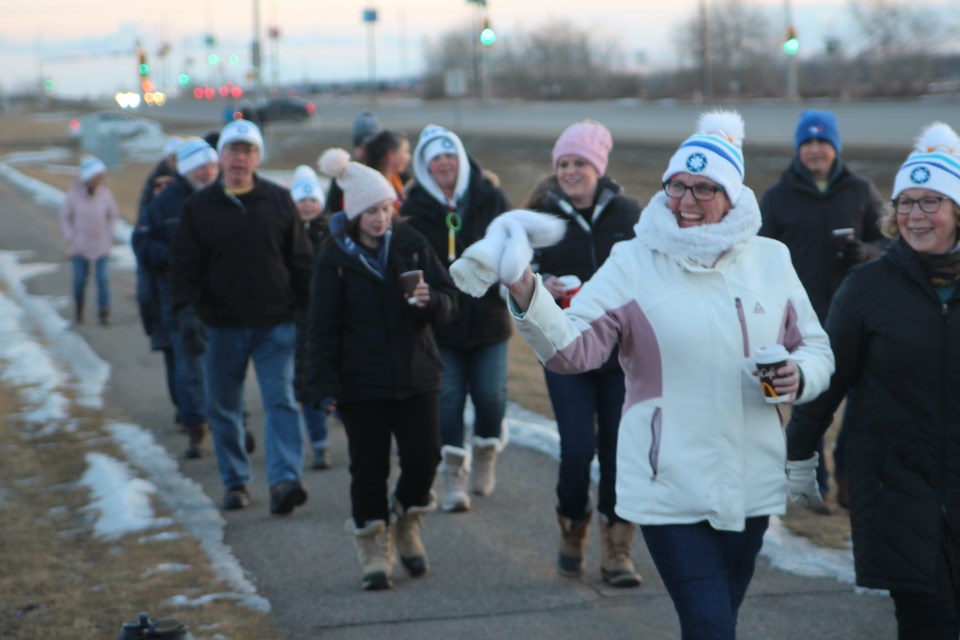 Participants on the coldest night walking the route.