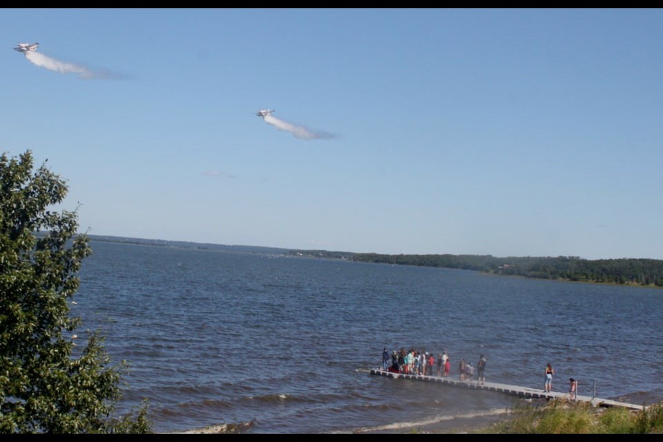 The group of water bombers that arrived in Lac La Biche for Friday’s Summer Days festivities weren’t there to fight wildfires, only to show off their capabilities. Chris McGarry photo. 