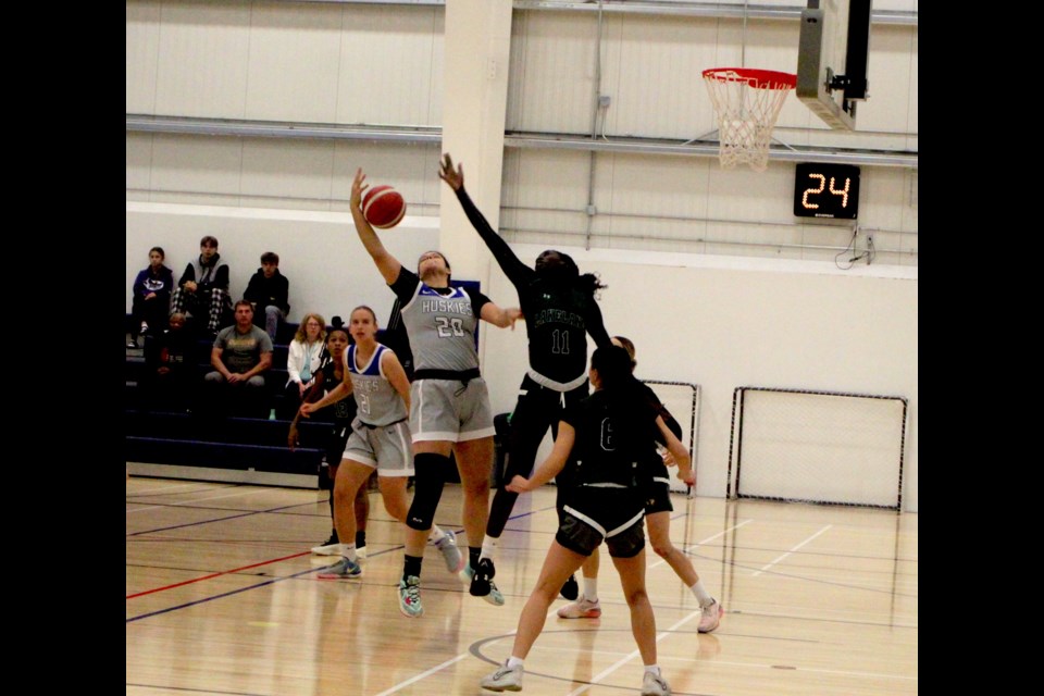 The Lakeland Rustlers and Keyano College women's basketball teams face off against each other during an exhibition match at the Bold Center on Saturday, Oct. 12. Lakeland won 65-57. Chris McGarry photo. 