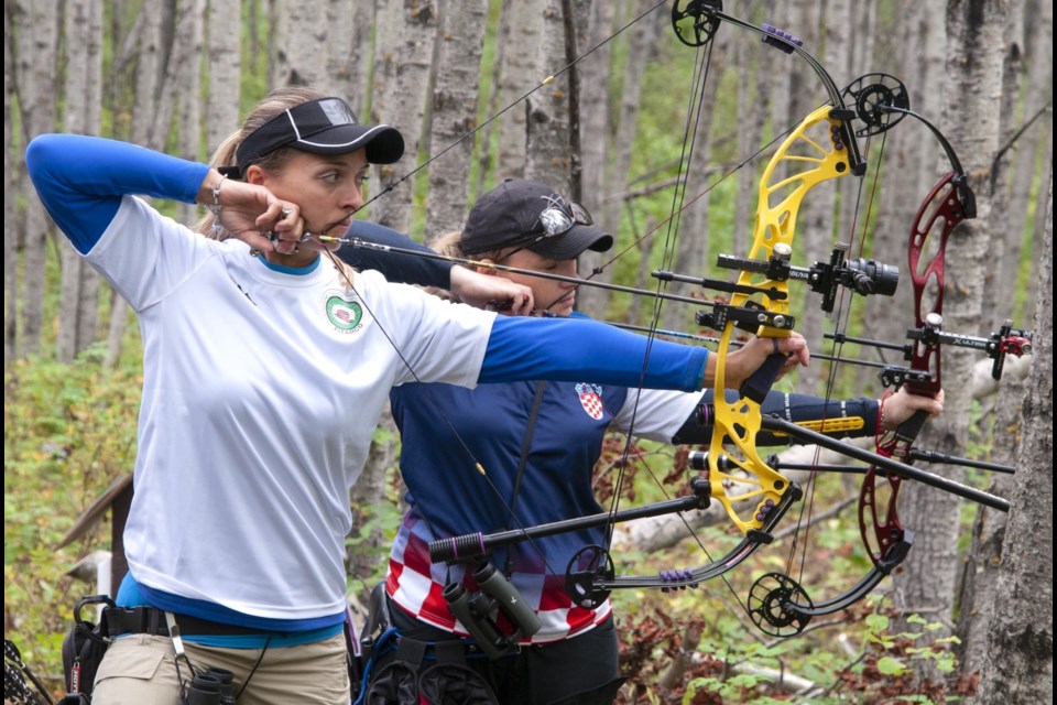 Female Compound athletes during the elimination rounds of the World Archery 3D Championships, which were held in Lac La Biche County in 2019. As Lac La Biche gets ready to welcome the world once again in September for the World Archery Field Championships, organizers are seeking volunteers. Submitted photo. 