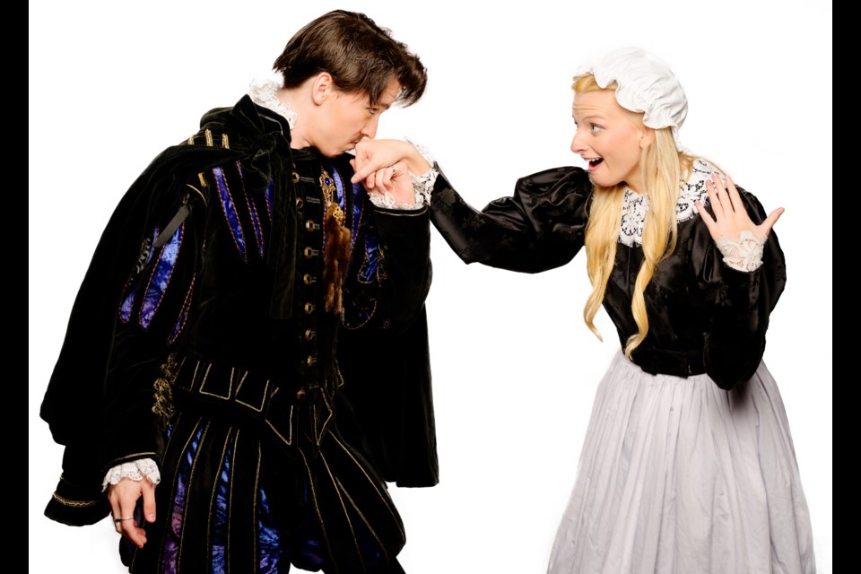 Tommy Lassiter (Shakespeare) and Tory Speed (Portia) of the Tri-Valley Repertory Theatre company are shown in their roles.