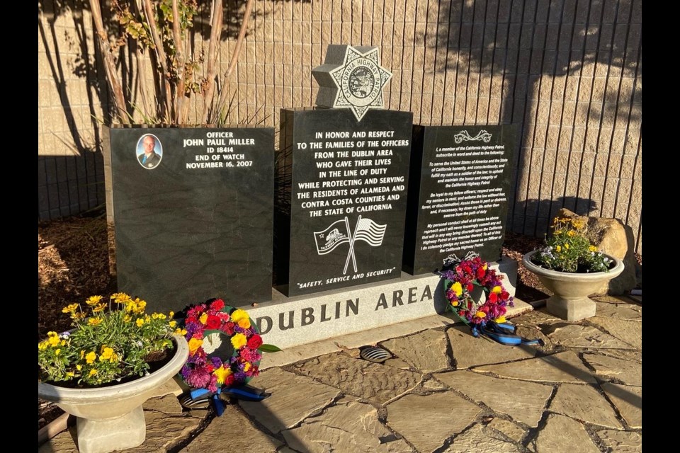 The memorial for John P. Miller outside CHP-Dublin Area Office.