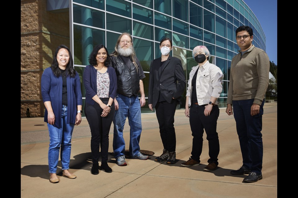 A team of LLNL computer scientists have developed software that helps better understand the power, energy and performance of supercomputers. Team members include (left to right): Stephanie Brink, Tapasya Patki, Barry Rountree, Eric Green, Kathleen Shoga and Aniruddha Marathe.