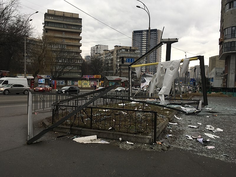 Damage in Kyiv, Ukraine following a missile strike on the city on Feb. 24, 2022.
