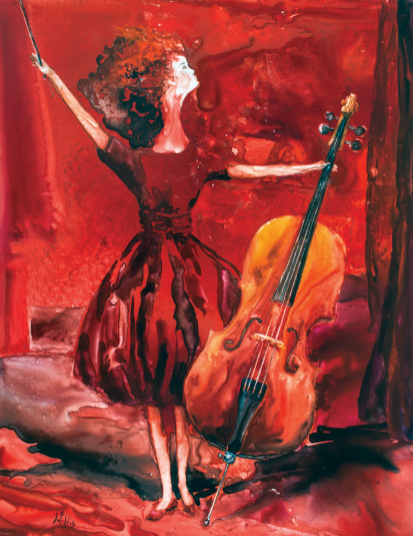 Prodigy with her Violoncello, Jean Ellis Newman, art