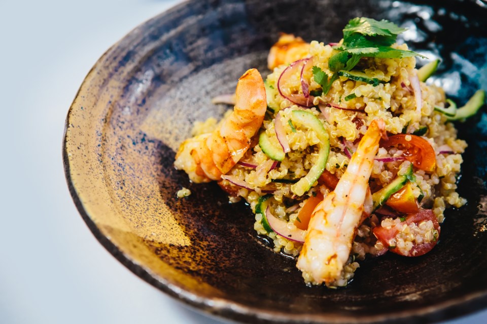 Grilled Shrimp, quinoa salad, recipe Plano Profile