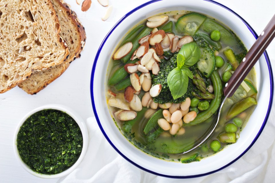 Recipe Spring Vegetable Soup Pesto Beans