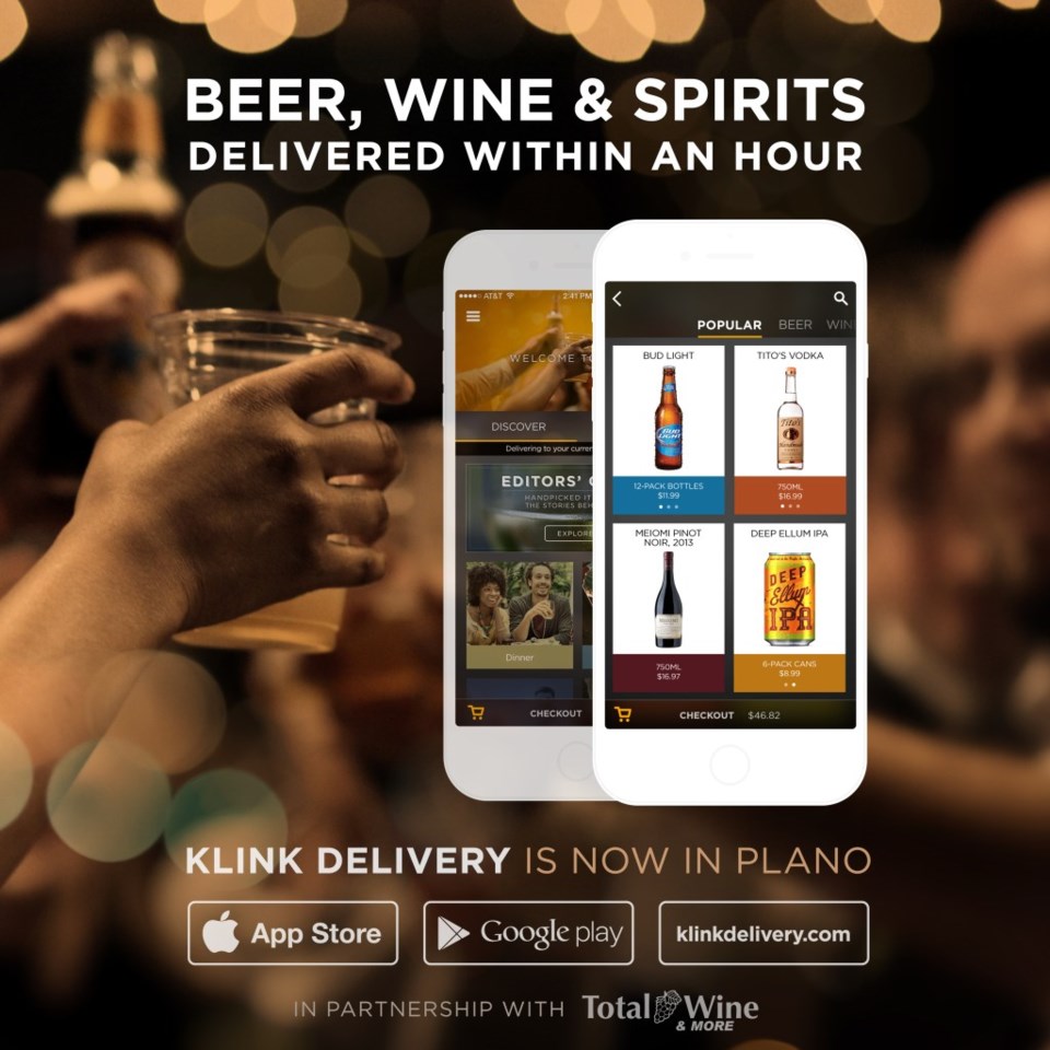 Klink alcohol delivery app in Plano