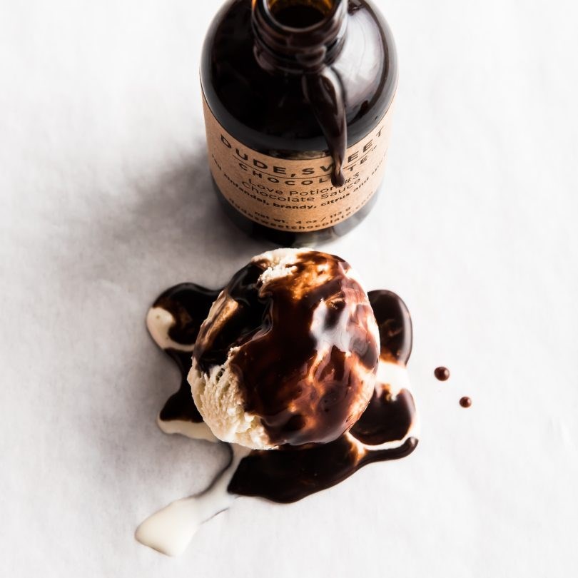 Dude Sweet Chocolate Love Potion #3 serve on top of vanilla Ice Cream