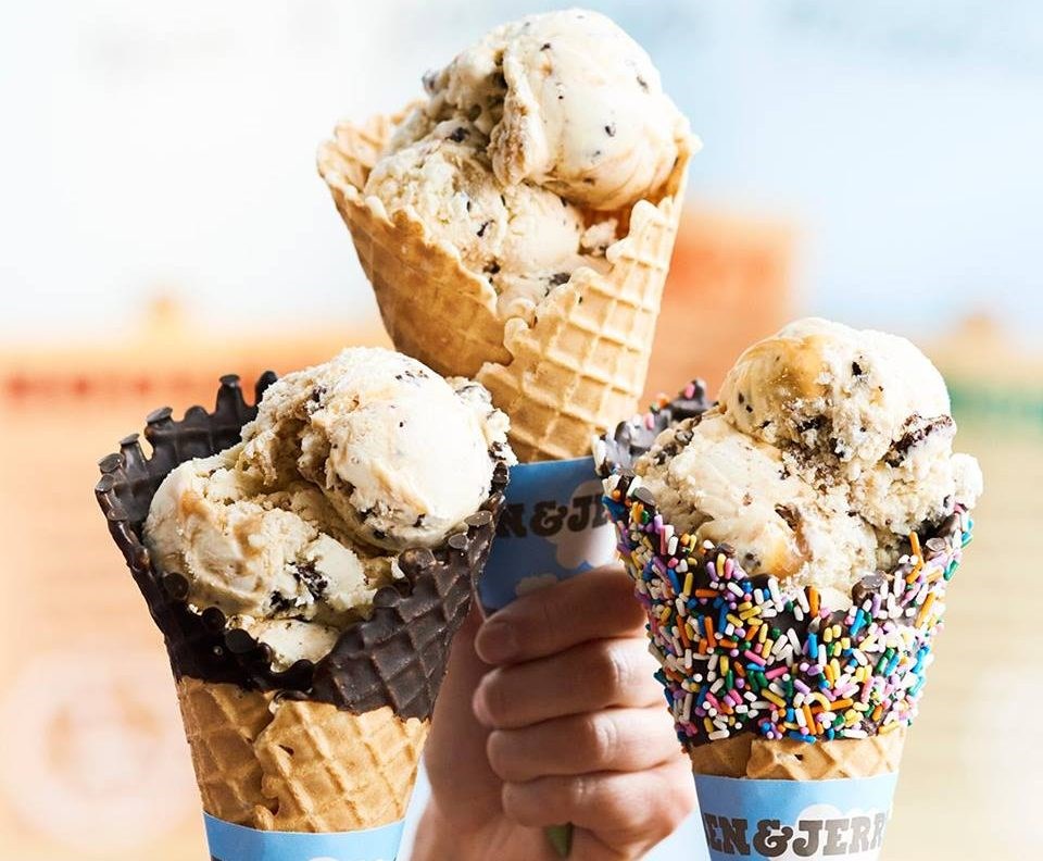 three Ben and Jerry's ice cream cones