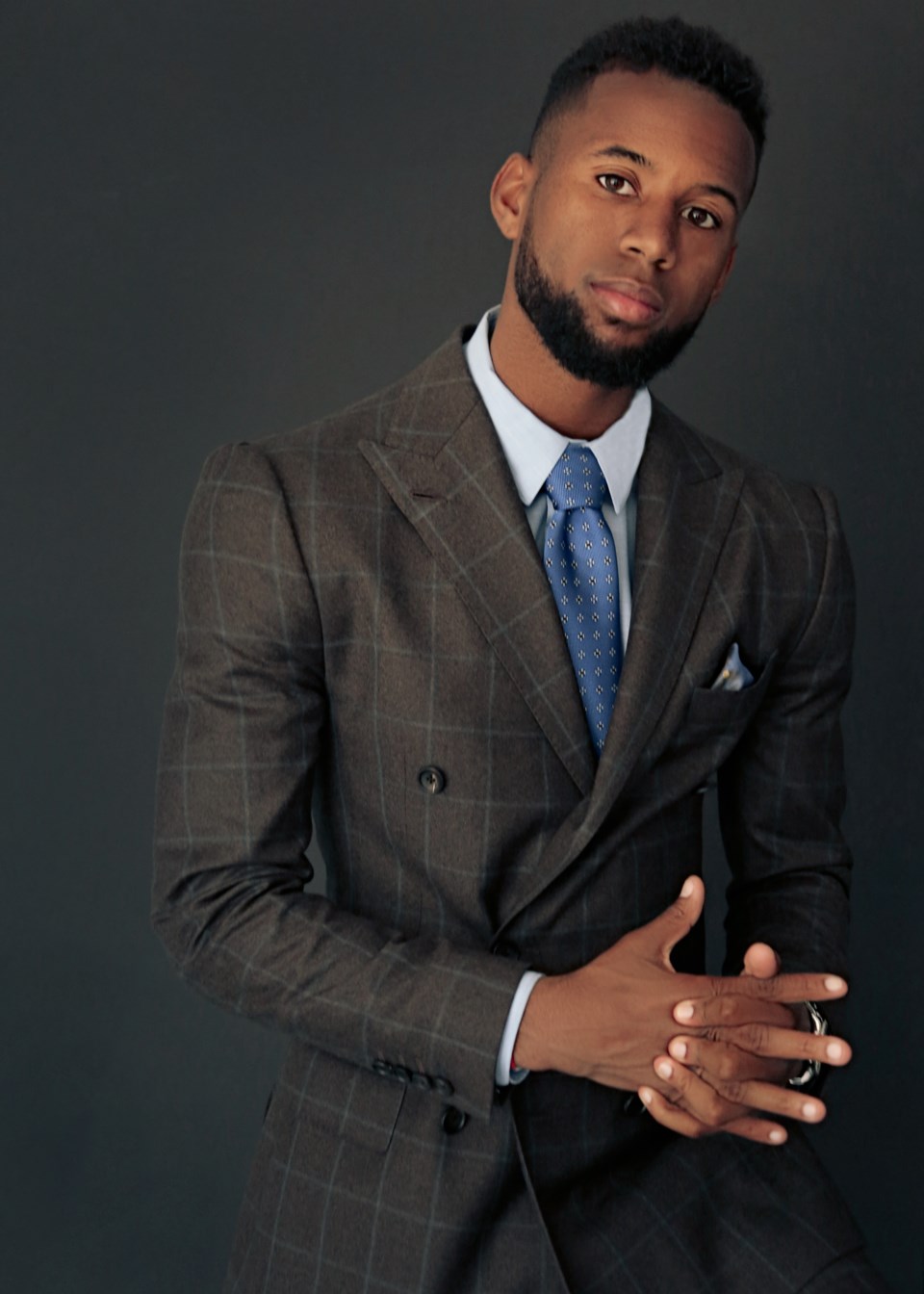 FC Dallas player Kellyn Acosta in Giorgio Cuellar suit, photo by Goldenlight Creative