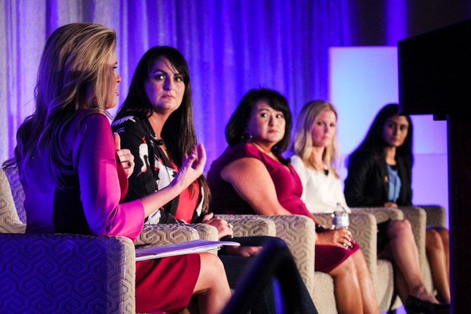 Myrna Estrada, Vice President and Regional General Manager for Safeco Insurance; Dana Beckman, Director of Corporate Affairs at Alliance Data; Praveena Nathawat, Talent Management and Diversity at Ericsson; and Stephanie Jeffery, Vice President, Diversity & Inclusion at Capital One., plano profile magazine, women in business summit
