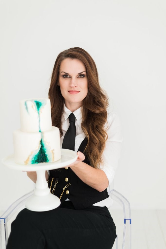 Elizabeth Rowe with a custom geode cake
