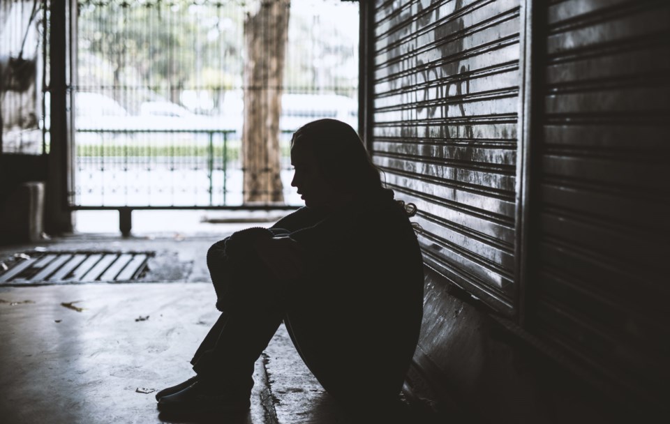 Homeless,Woman,Sitting,On,The,Street,Side,Hopeless