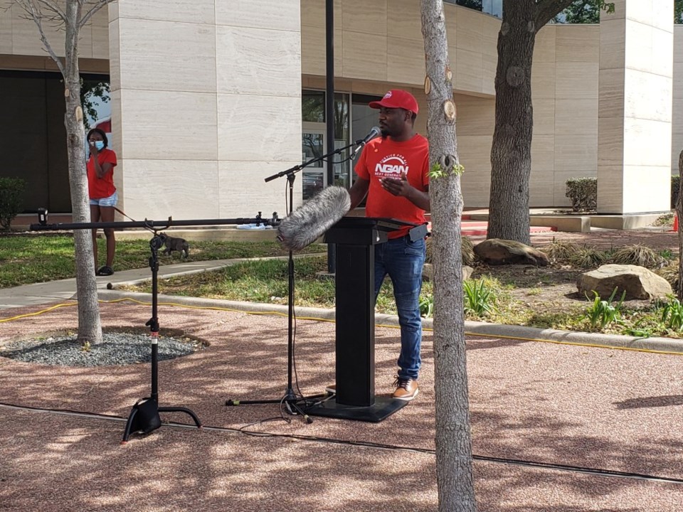 Dominique Alexander addresses supporters