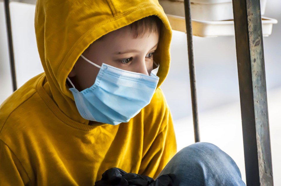 Cute,Caucasian,School,Age,Boy,In,A,Surgeon,Protection,Mask