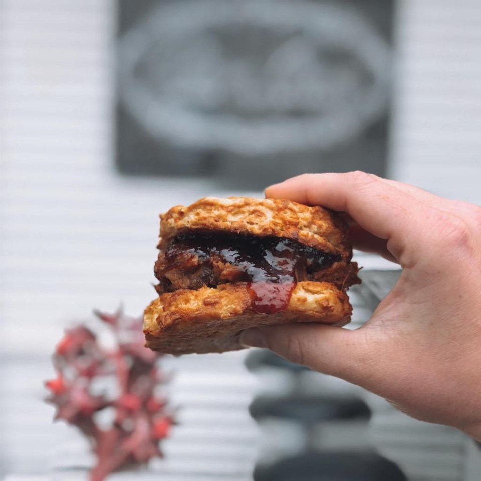 The best breakfast option at Patina Green Home and Market in Downtown McKinney is BOB, brisket on a biscuit