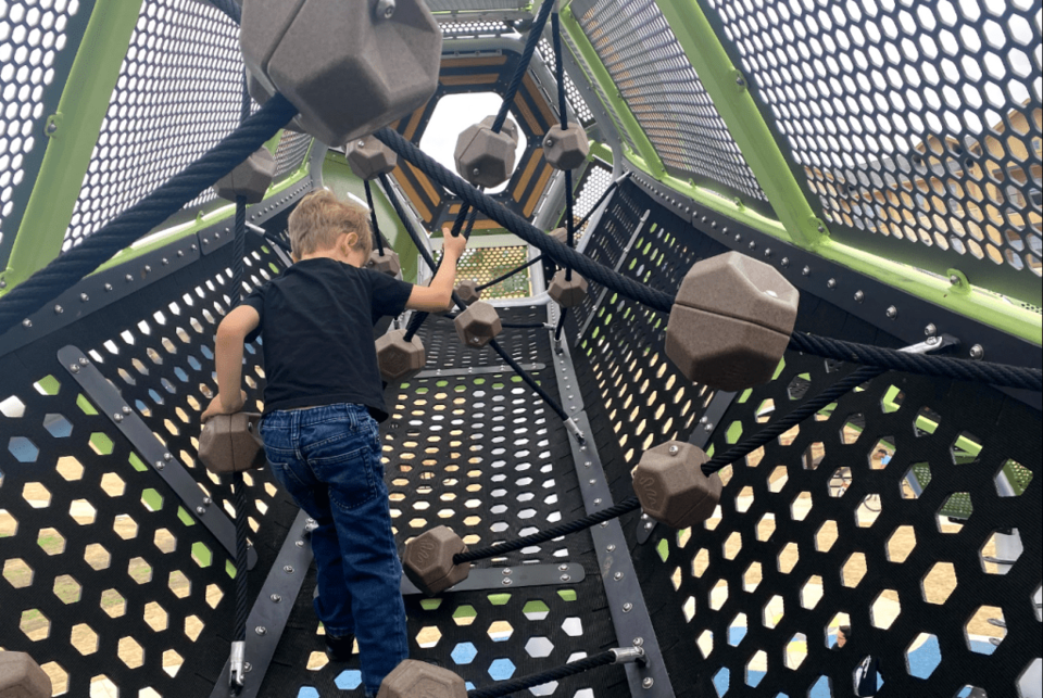 Space Station playground at McCord in Little Elm is one of the best playgrounds around. Best suited for older kids, 5 and above.