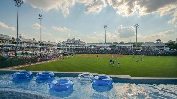 The lazy river overlooking Dr. Pepper Ballpark. Add a Frisco RoughRiders game to your August to do's. | Visit Frisco 