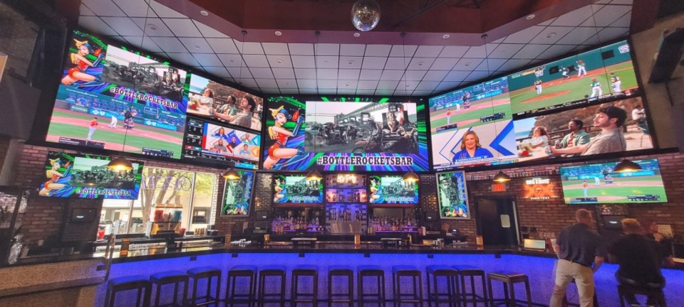 The TV wall at Bottle Rockets Bar, the newest installment at The Shops at Legacy. | Jordan Jarrett 