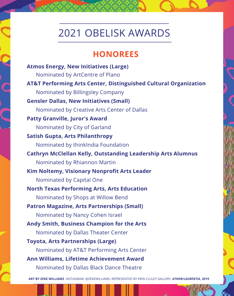 honorees, 2021 Obelisk Awards presented by Business Council for the Arts (BCA), Business Council for the Arts (BCA), BCA, obelisk award honorees 2021