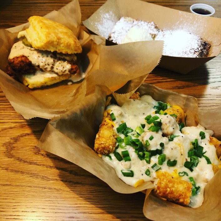 The Fancy Chicken Biscuit at the Biscuit Bar is southern breakfast at its best. 