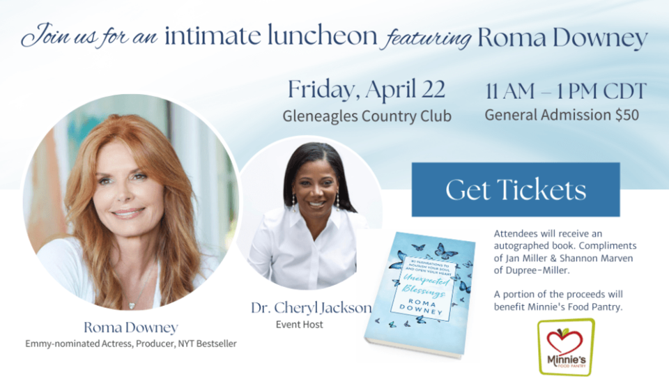 Roma Downey, book, unexpected blessings, cheryl jackson, cheryl action jackson, minnie's food pantry