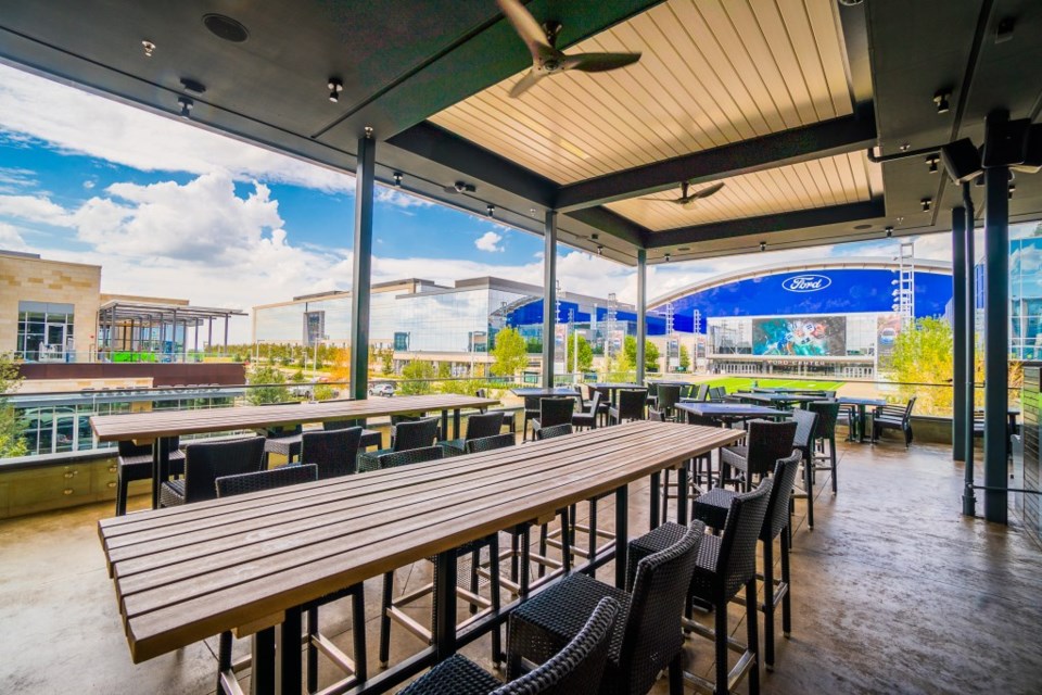 Enjoy the game from a patio at this sports bar