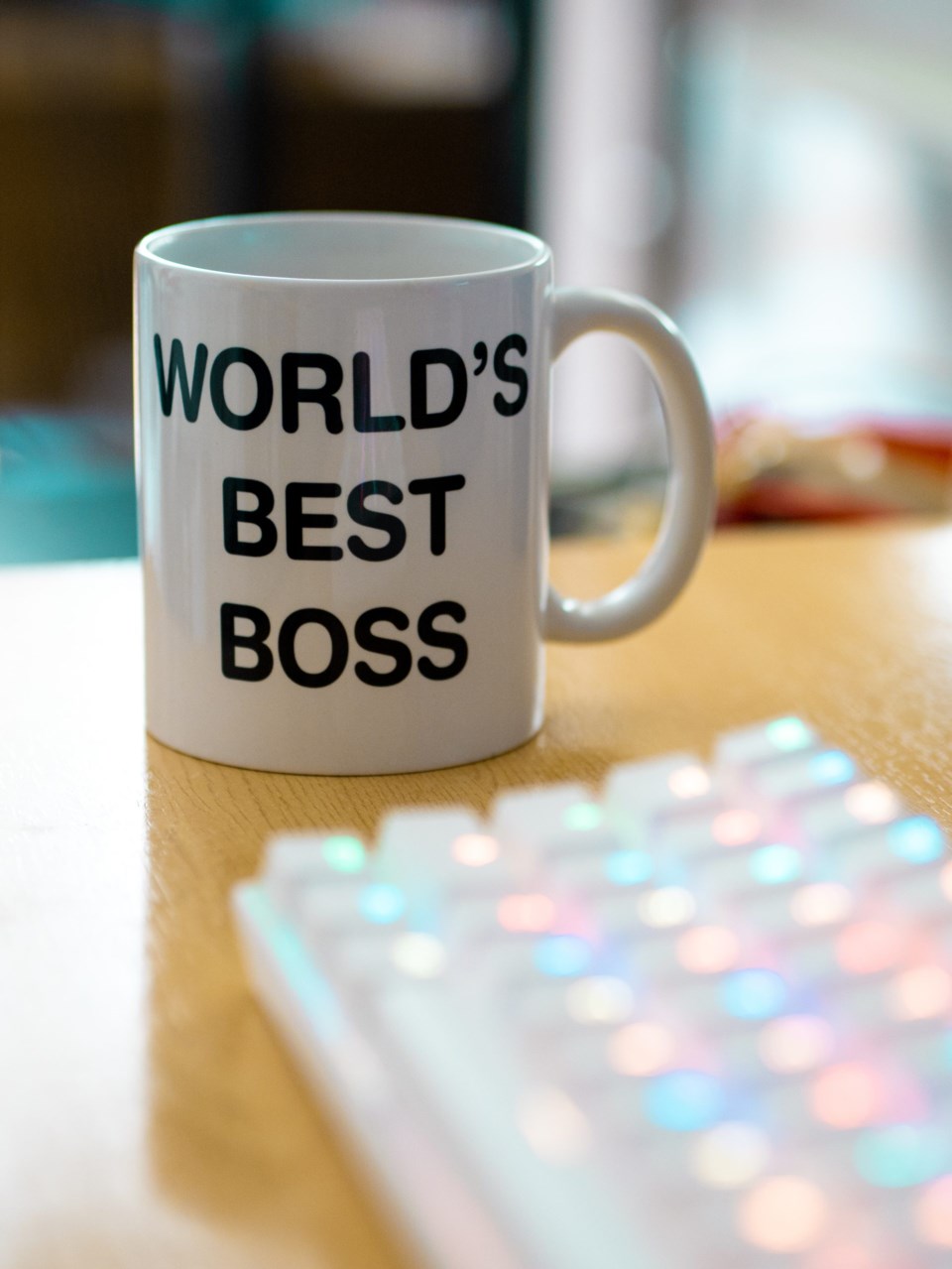 World&#8217;s,Best,Boss,Mug,Near,To,Colourful,Rgb,Keyboard