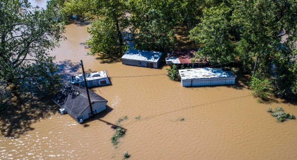 Flood,Waters,Totally,Submerge,Homes,And,Buildings,As,Hurricane,Harvey