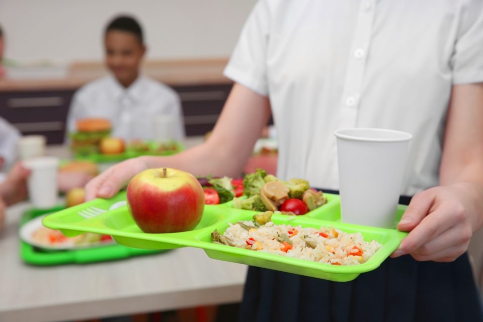 Girl,Holding,Tray,With,Delicious,Food,In,School,Canteen,,Closeup