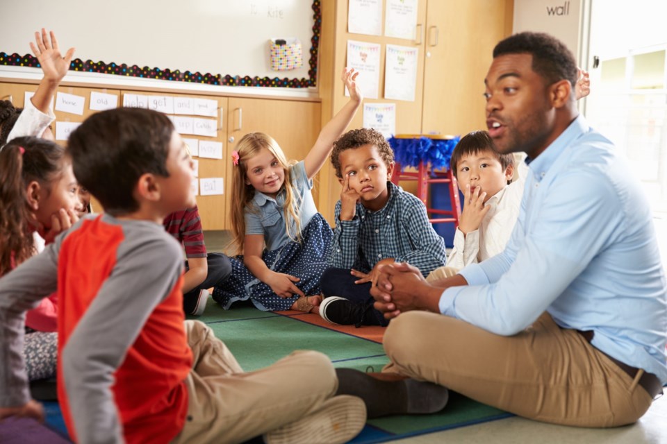 Elementary,School,Kids,And,Teacher,Sit,Cross,Legged,On,Floor