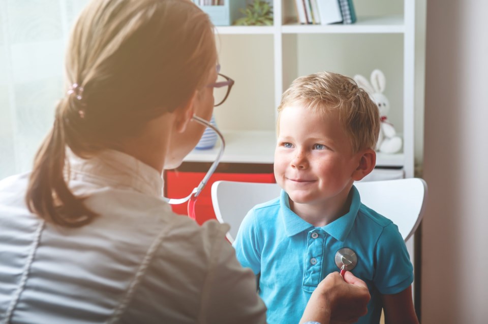 Doctor,Examining,Child,By,Stethoscope.,Happy,Child,Boy,At,The
