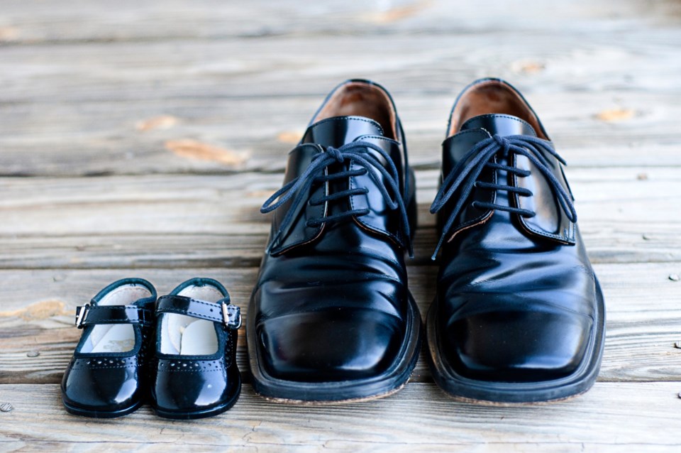 Father,And,Daughter,Shoes.,Man&#8217;s,Black,Dress,Shoes,Next,To