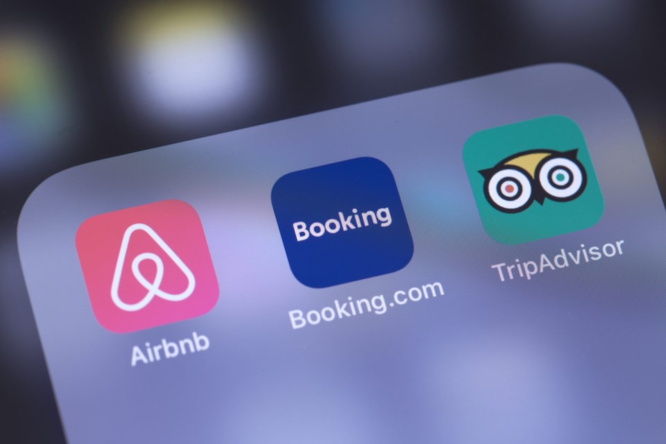 Airbnb,,Booking,And,Tripadvisor,Apps,Icon,On,The,Screen.,Services