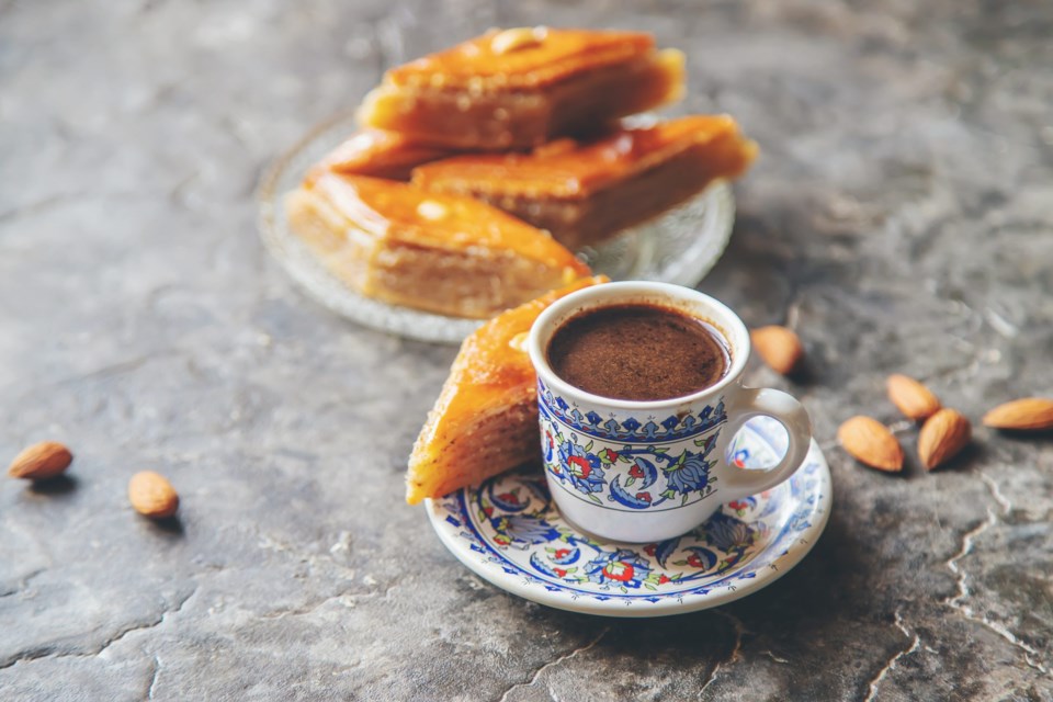 A,Cup,Of,Turkish,Coffee,And,Baklava.,Selective,Focus.,Drink.
