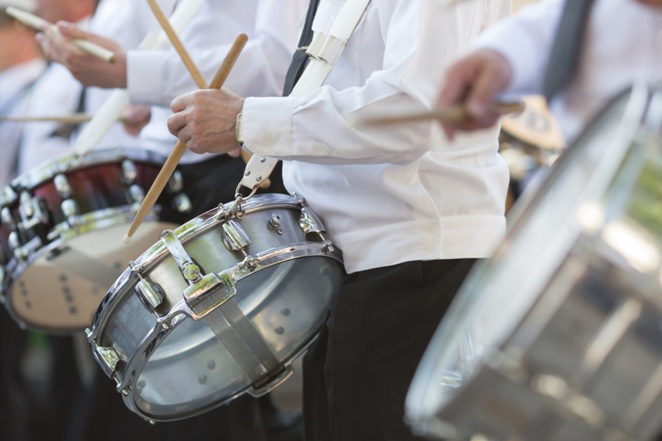 Drummers,In,A,Marching,Band.,Drummers,Playing,Snare,Drums,In