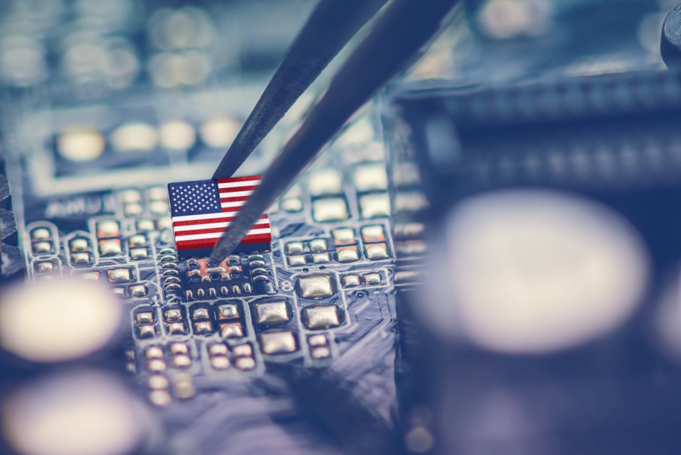 Flag,Of,Usa,On,A,Processor,,Cpu,Central,Processing,Unit